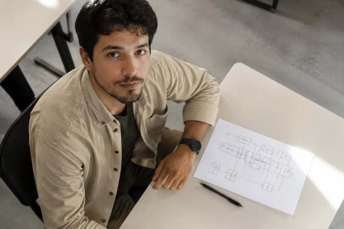 Dois participantes desenham a caneta o encadeamento de um argumento numa folha quadriculada