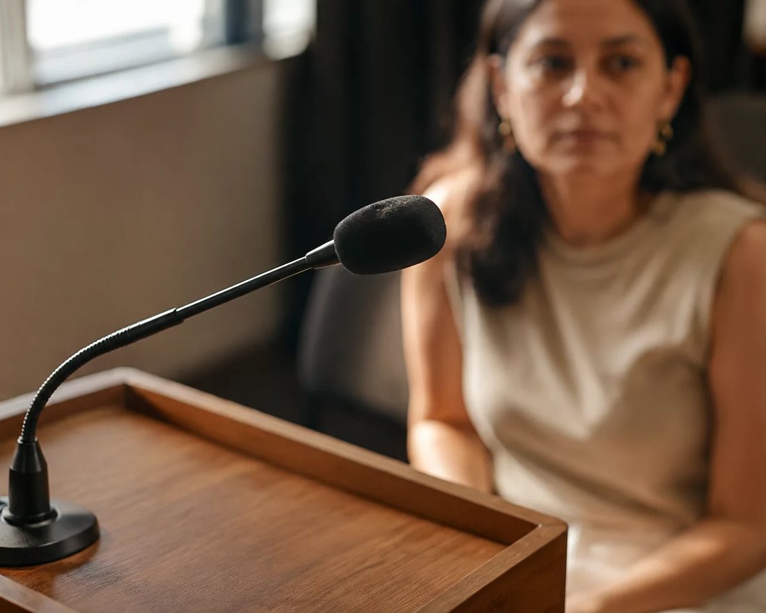 Participante ergue a mão para pedir a palavra numa mesa coberta de folhas anotadas